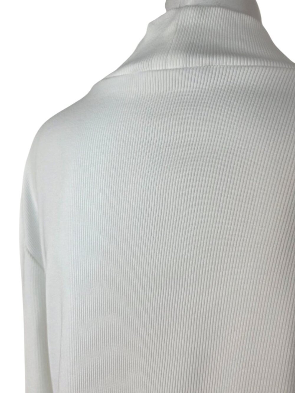 Veronica Beard Ribbed Long Sleeve Mock Neck Top, White, Button Detail, Size XL - Picture 9 of 10